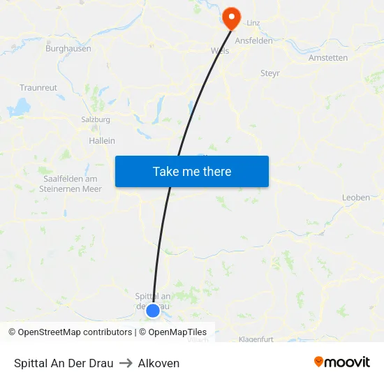 Spittal An Der Drau to Alkoven map