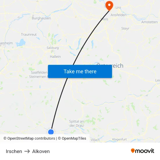 Irschen to Alkoven map