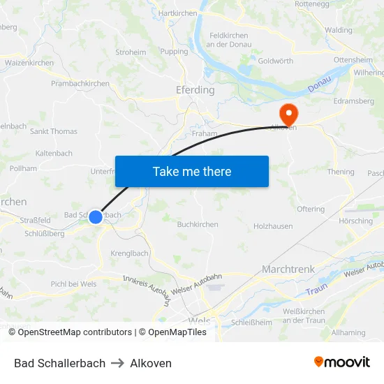 Bad Schallerbach to Alkoven map