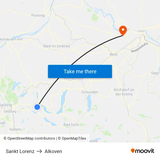Sankt Lorenz to Alkoven map