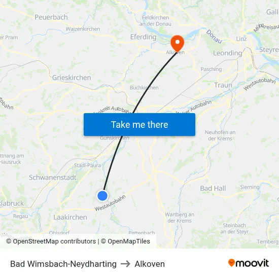 Bad Wimsbach-Neydharting to Alkoven map