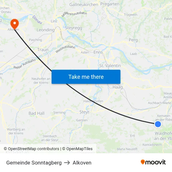 Gemeinde Sonntagberg to Alkoven map