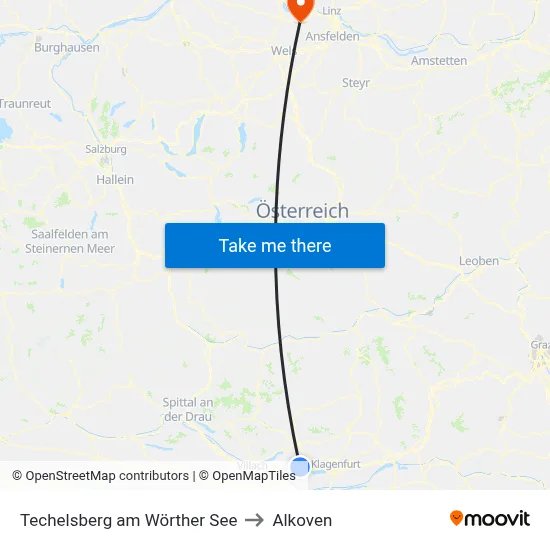 Techelsberg am Wörther See to Alkoven map