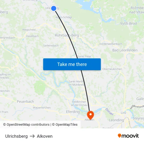 Ulrichsberg to Alkoven map