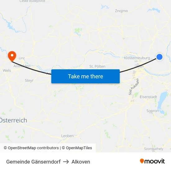 Gemeinde Gänserndorf to Alkoven map