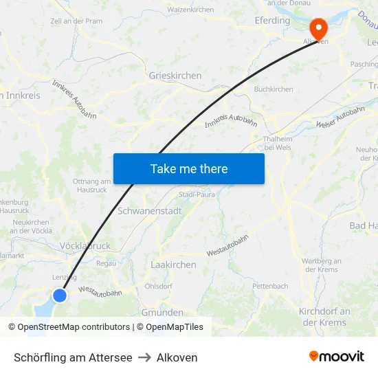Schörfling am Attersee to Alkoven map