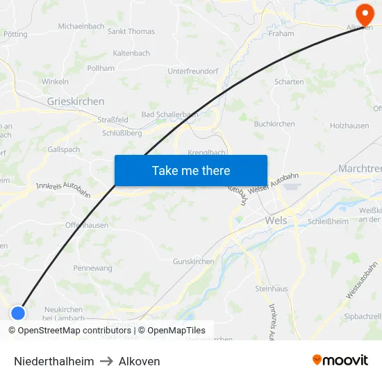 Niederthalheim to Alkoven map