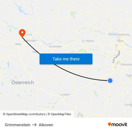 Grimmenstein to Alkoven map
