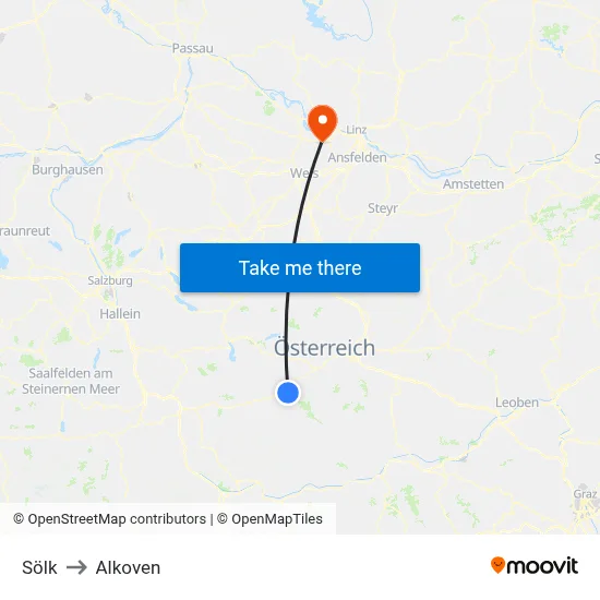 Sölk to Alkoven map