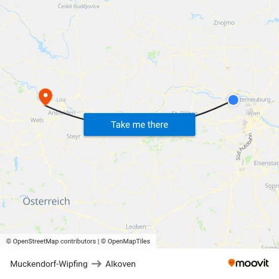 Muckendorf-Wipfing to Alkoven map