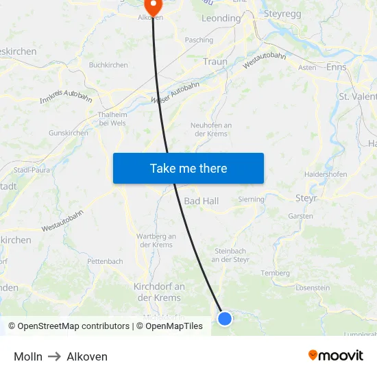 Molln to Alkoven map