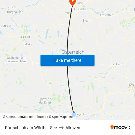 Pörtschach am Wörther See to Alkoven map