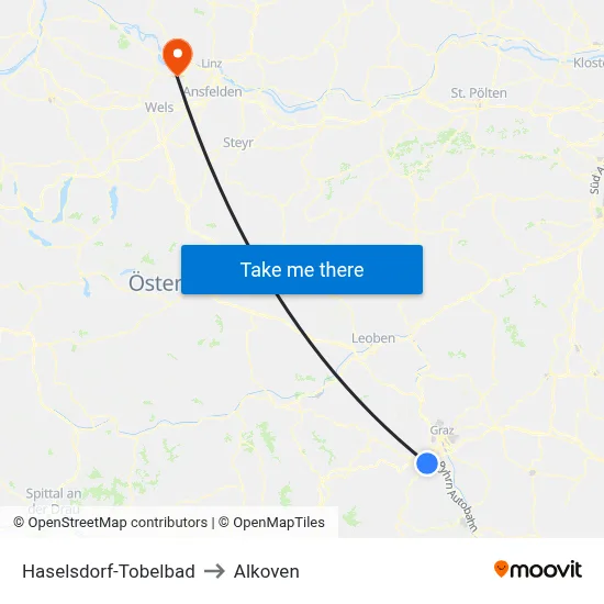 Haselsdorf-Tobelbad to Alkoven map