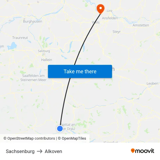 Sachsenburg to Alkoven map