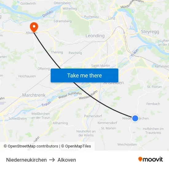 Niederneukirchen to Alkoven map