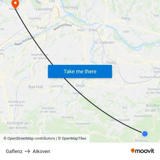 Gaflenz to Alkoven map