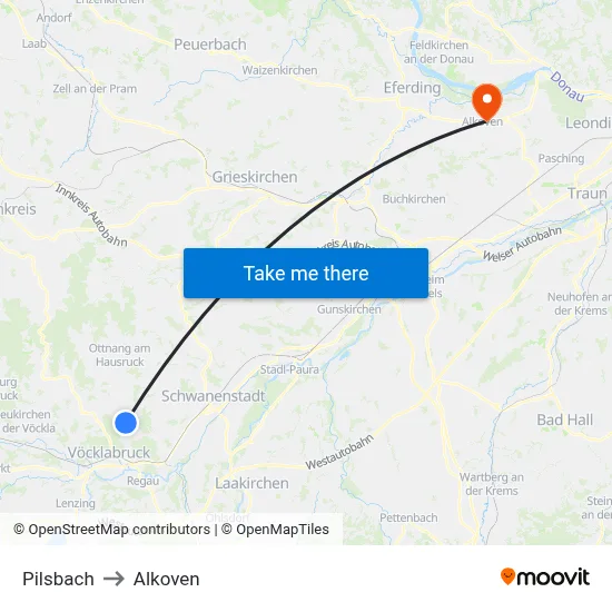 Pilsbach to Alkoven map
