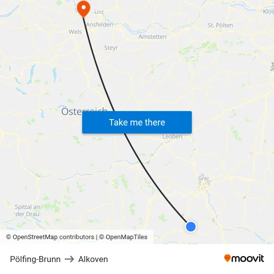 Pölfing-Brunn to Alkoven map