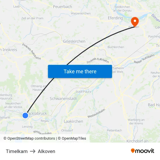 Timelkam to Alkoven map