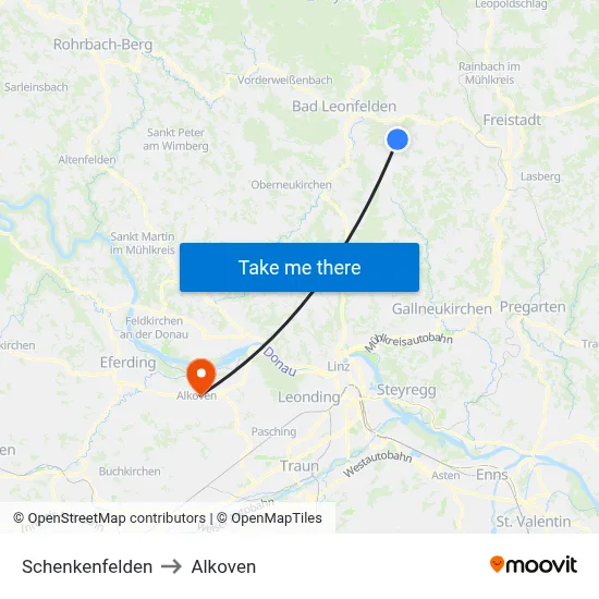 Schenkenfelden to Alkoven map