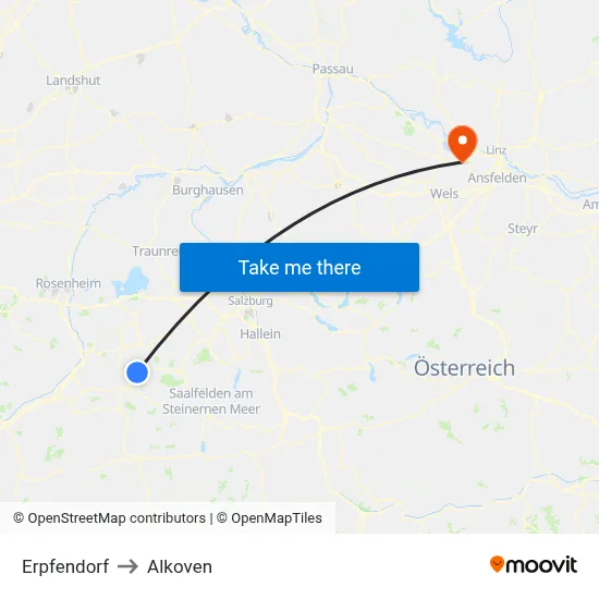 Erpfendorf to Alkoven map