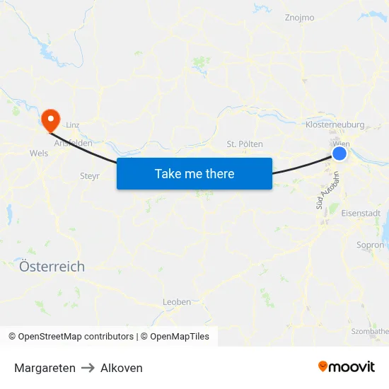 Margareten to Alkoven map