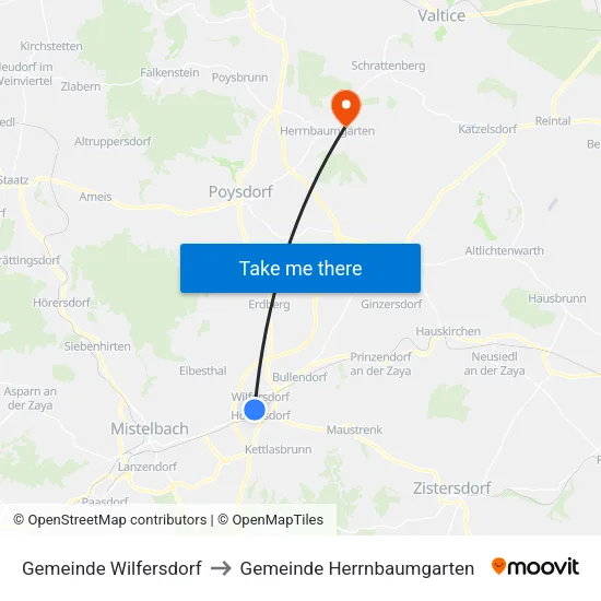 Gemeinde Wilfersdorf to Gemeinde Herrnbaumgarten map