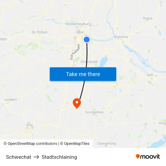 Schwechat to Stadtschlaining map