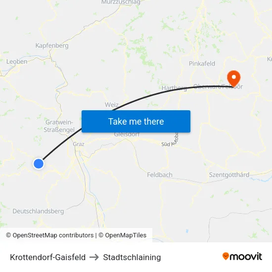 Krottendorf-Gaisfeld to Stadtschlaining map