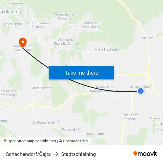 Schachendorf/Čajta to Stadtschlaining map