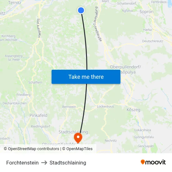 Forchtenstein to Stadtschlaining map