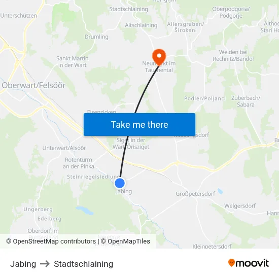 Jabing to Stadtschlaining map
