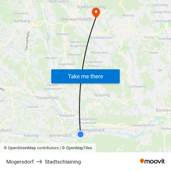Mogersdorf to Stadtschlaining map
