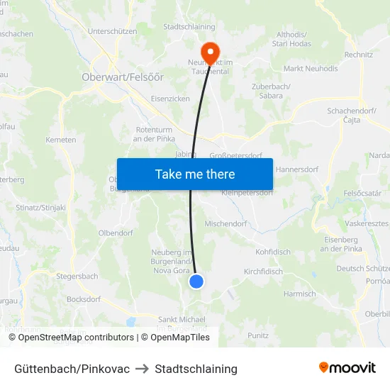 Güttenbach/Pinkovac to Stadtschlaining map