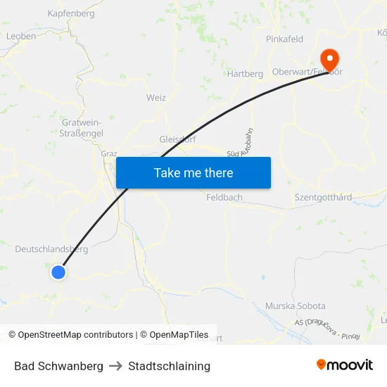 Bad Schwanberg to Stadtschlaining map