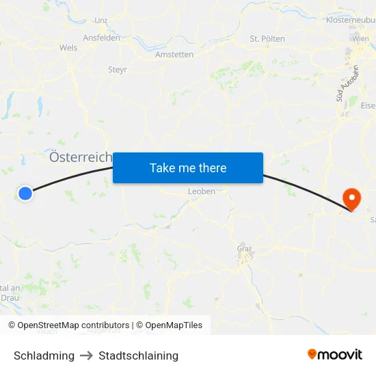 Schladming to Stadtschlaining map