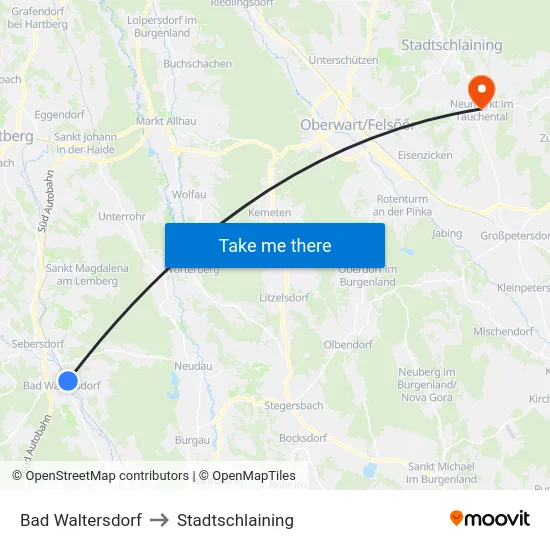 Bad Waltersdorf to Stadtschlaining map