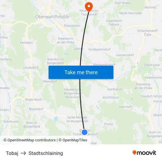 Tobaj to Stadtschlaining map