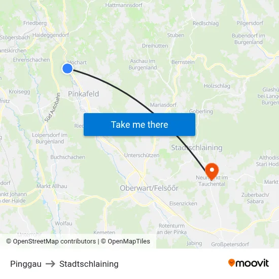 Pinggau to Stadtschlaining map