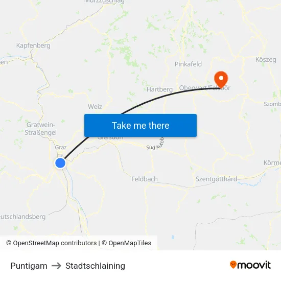 Puntigam to Stadtschlaining map