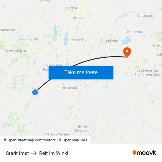 Stadt Imst to Reit Im Winkl map