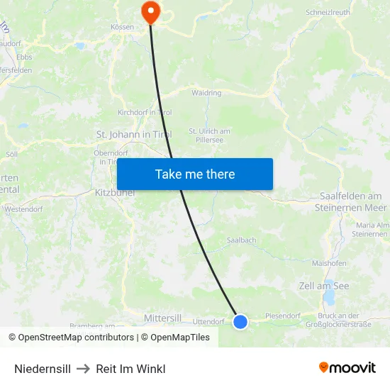 Niedernsill to Reit Im Winkl map