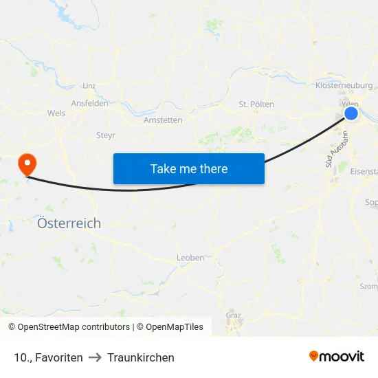 10., Favoriten to Traunkirchen map