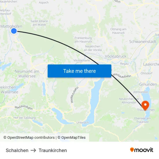 Schalchen to Traunkirchen map