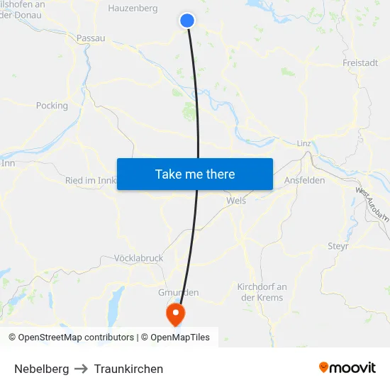 Nebelberg to Traunkirchen map