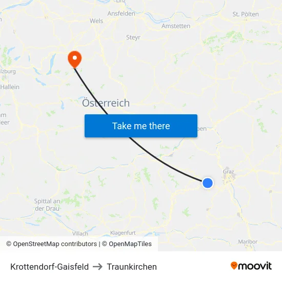 Krottendorf-Gaisfeld to Traunkirchen map