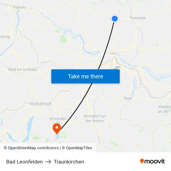 Bad Leonfelden to Traunkirchen map