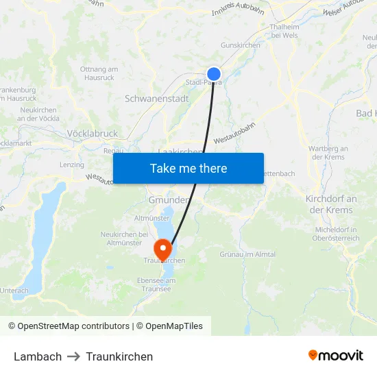 Lambach to Traunkirchen map