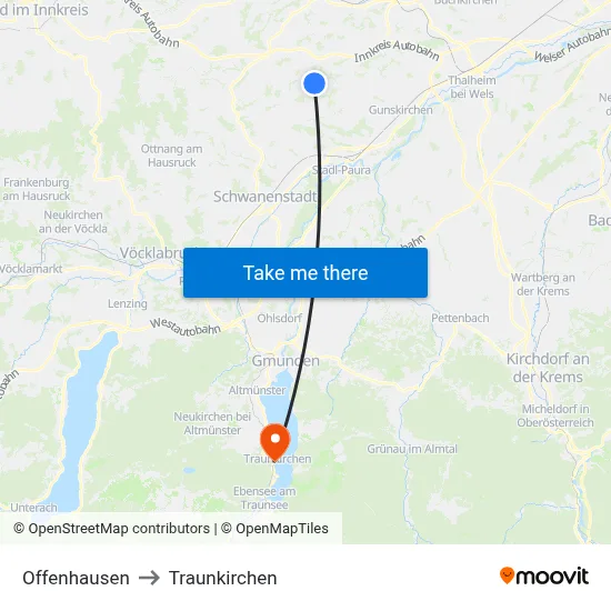 Offenhausen to Traunkirchen map