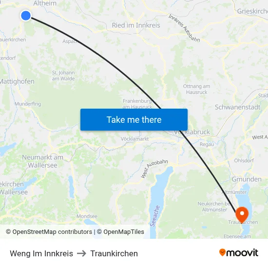 Weng Im Innkreis to Traunkirchen map